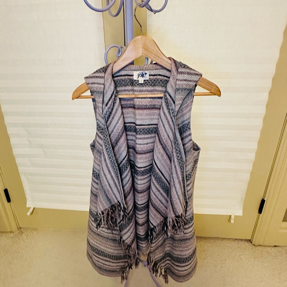 🌻Jolt Striped Fringe Vest - Gray and Purple